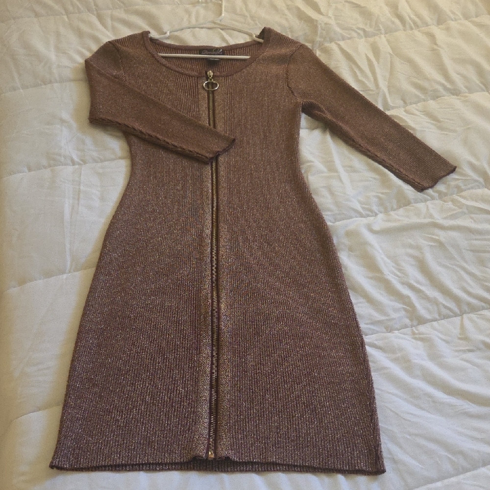 Burgundy Zipper Front Knit Dress